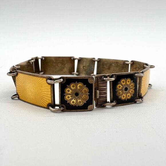 David Andersen Norway Sterling Silver Bracelet w Yellow Black Enamel 70s Signed - Picture 6 of 13